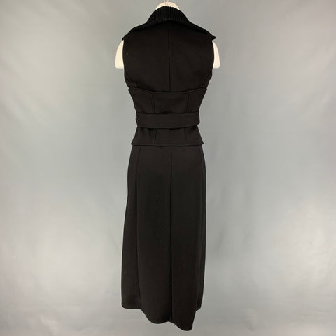 VICTORIA BECKHAM Talla 4 Abrigo con cinturón sin mangas de lana virgen negro