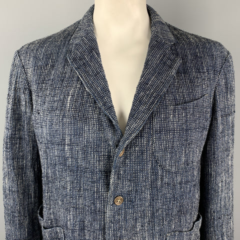 45rpm Size L Navy Woven Cotton / Linen Notch Lapel Sport Coat