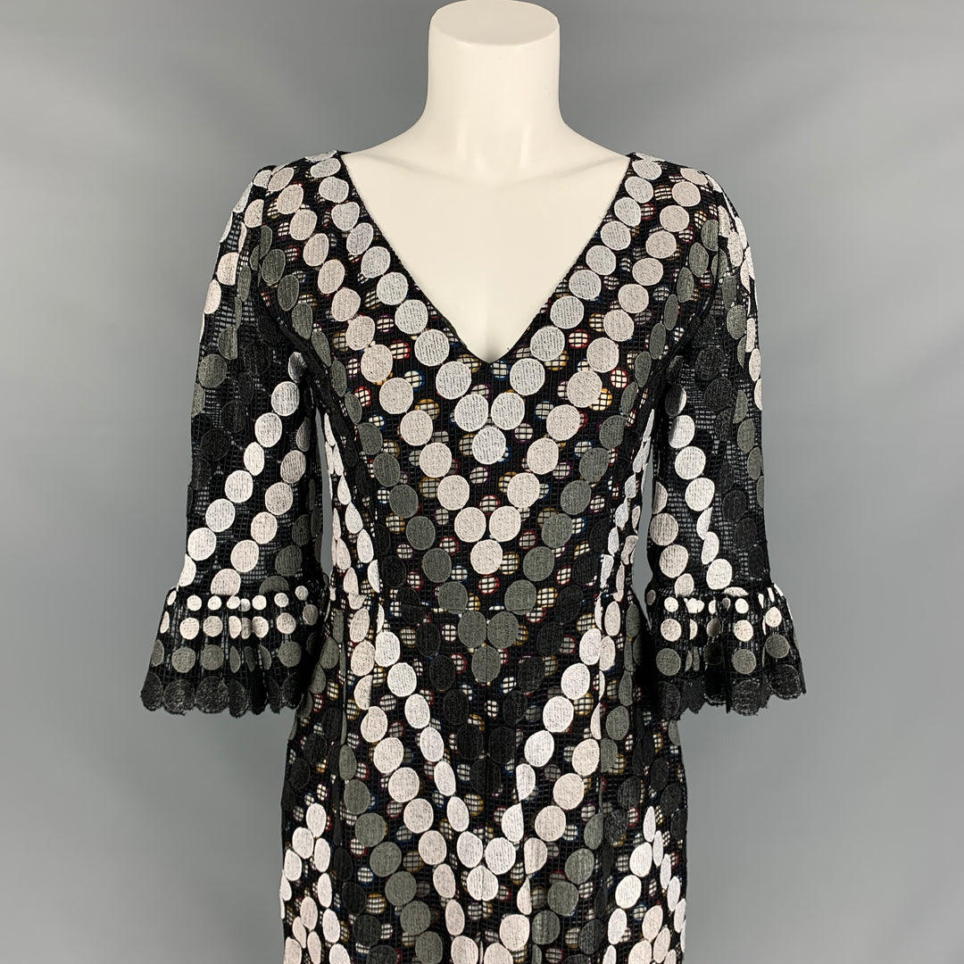 MARCO do VICENZO Size 8 Black & White Multi-Color Viscose Blend Lace Double Layer Dress