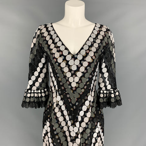 MARCO do VICENZO Size 8 Black & White Multi-Color Viscose Blend Lace Double Layer Dress