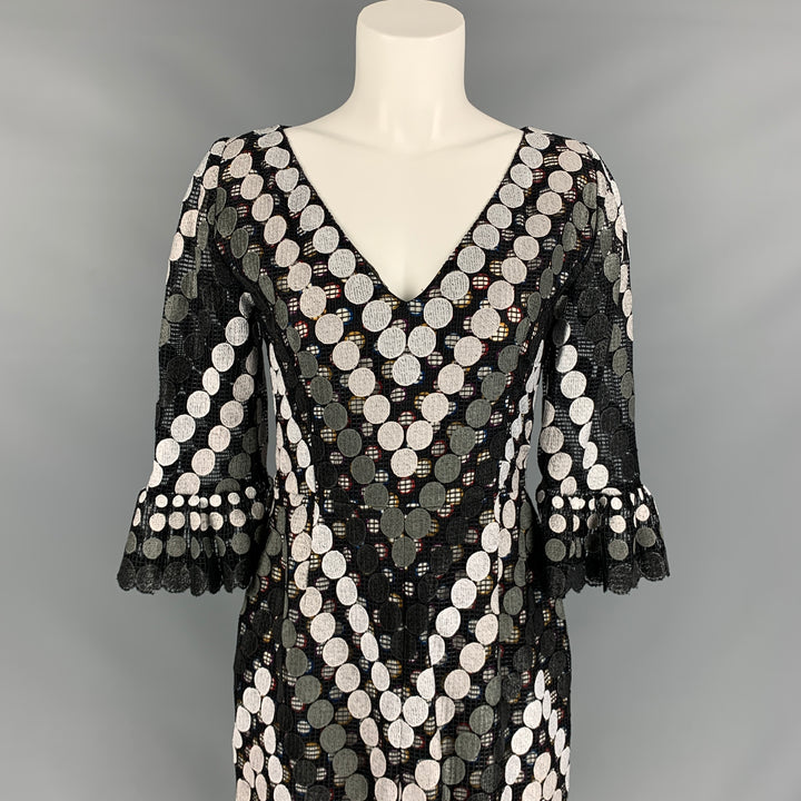 MARCO do VICENZO Size 8 Black & White Multi-Color Viscose Blend Lace Double Layer Dress