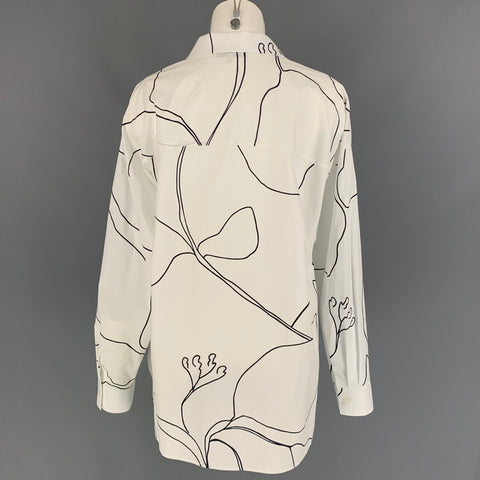 LAFAYETTE 148 Size XL White & Black Cotton Print Shirt