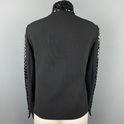 AKRIS Size 8 Black Studded Wool / Nylon Zip Up Jacket