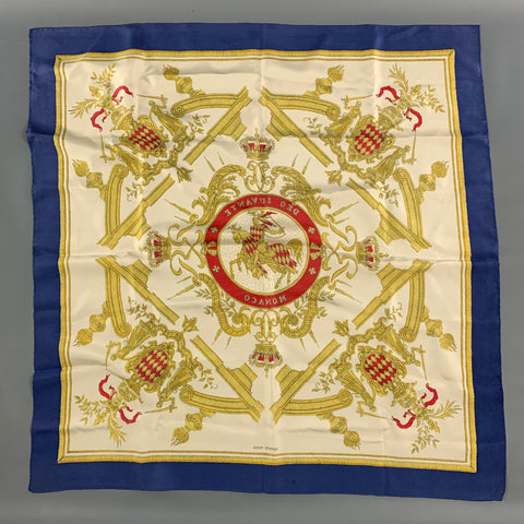 HERMES Cream Gold Silk Twill Deo Juvante Monaco Écharpe