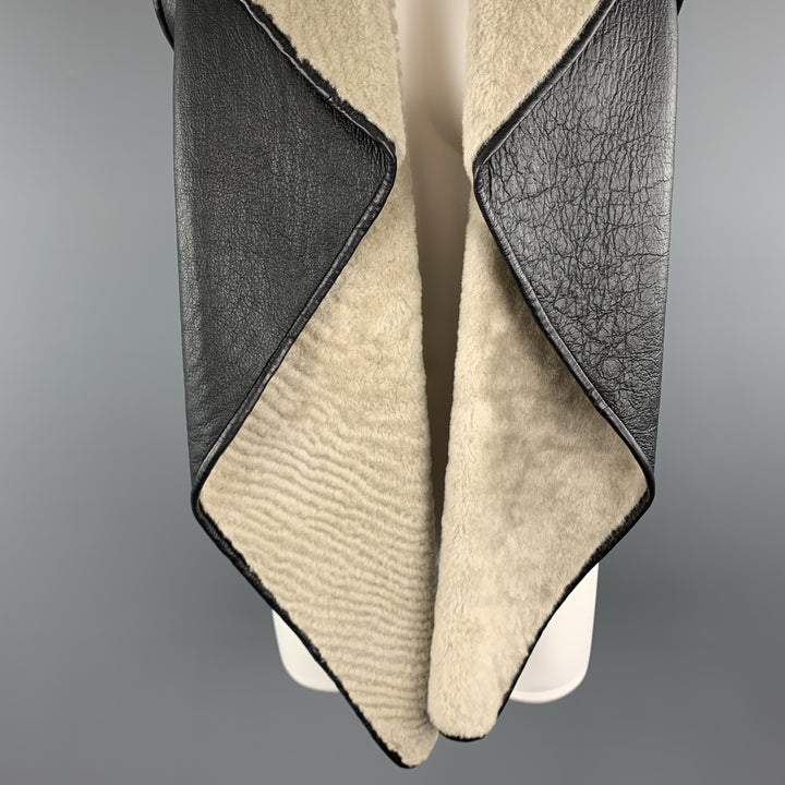 NELLIE PARTOW Size XS Black & Beige Shearling Draped Lapel Vest