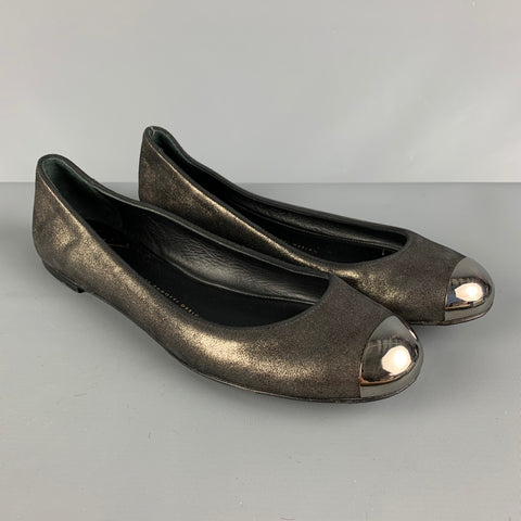 GIUSEPPE ZANOTTI Zapatos planos de materiales mixtos de cuero metalizado Talla 8.5