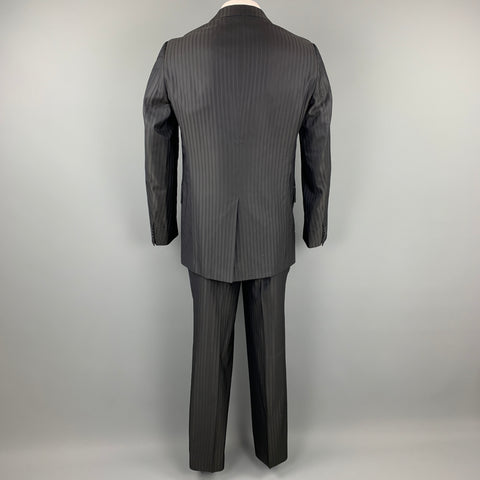 ARMANI COLLEZIONI Size 44 Long Black on Black Stripe Wool Blend Peak Lapel Suit