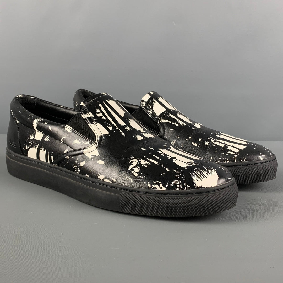 HUGO BOSS Talla 10 Zapatillas de deporte de cuero con estampado blanco y negro