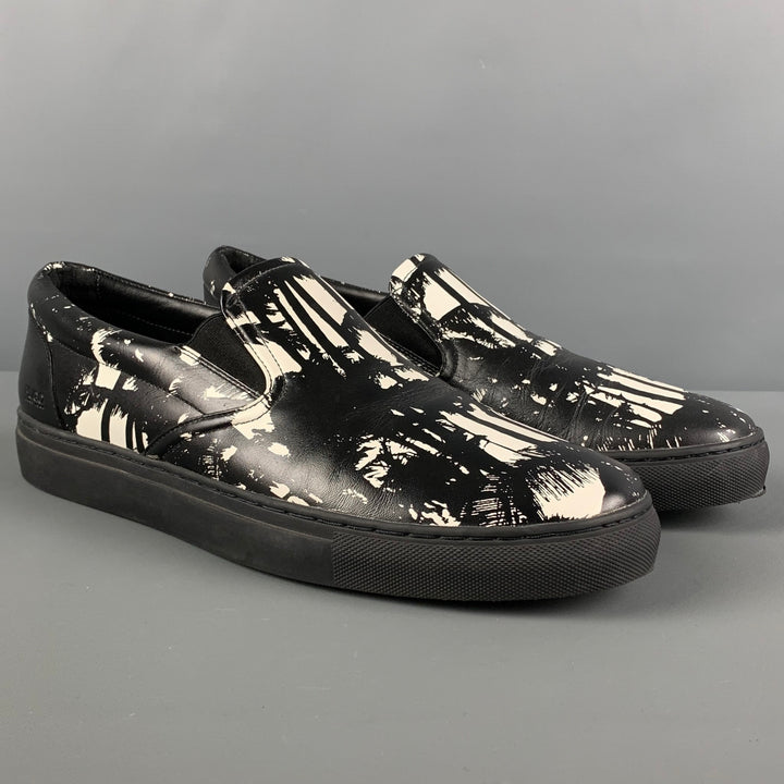 HUGO BOSS Talla 10 Zapatillas de deporte de cuero con estampado blanco y negro