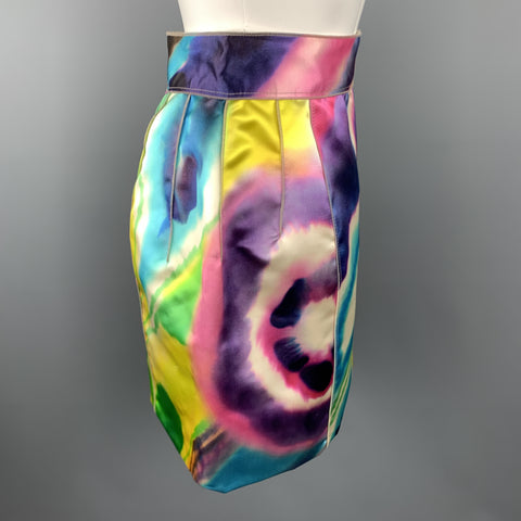 DOLCE & GABBANA Size 2 Multi-Color Watercolor Silk Satin Skirt
