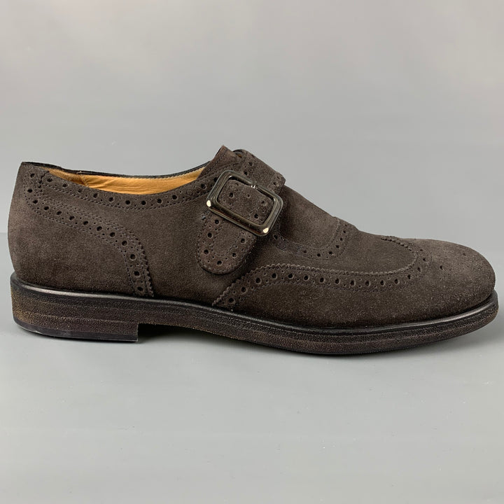 GIORGIO ARMANI Size 11 Brown Perforated Leather Monk Strap Loafers