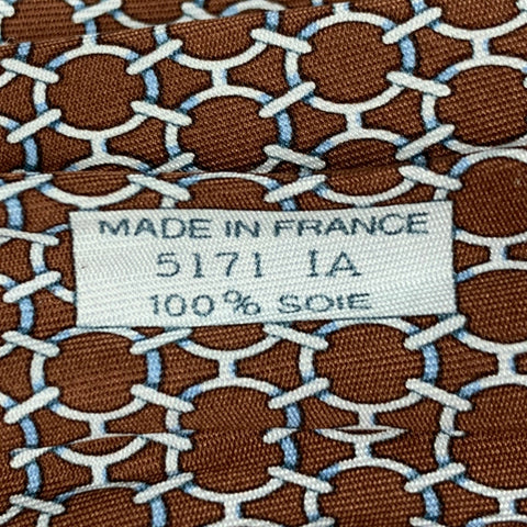 HERMES Brown White Silk Tie