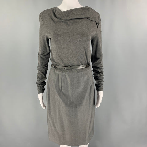 MAX MARA Size 8 Grey Viscose Belted Long Sleeve Dress