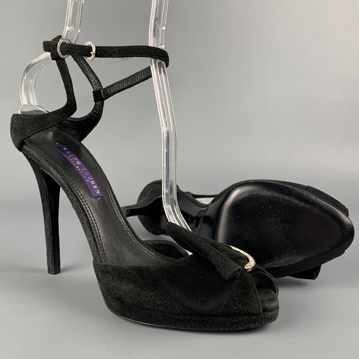RALPH LAUREN Collection Size 9.5 Black Suede Rhinestones Sandals