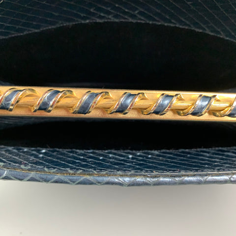 Vintage JUDITH LEIBER Navy & Gold Snake Skin Evening Handbag