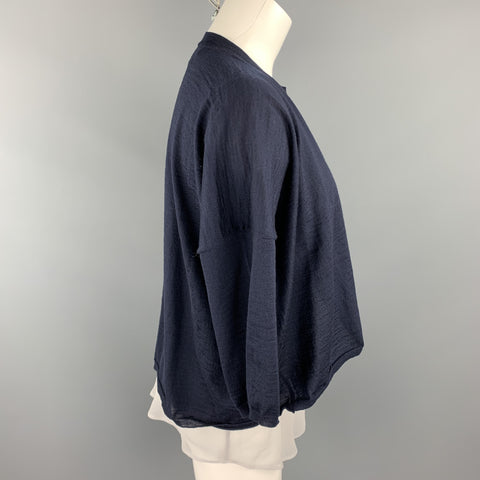 COMME des GARCONS Size S Navy Wool Silk Slip Short Sleeve Pullover