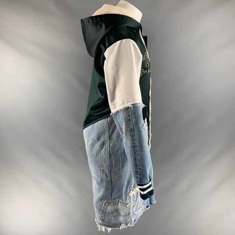 GREG LAUREN Size L Mixed Fabrics Denim Snaps Coat