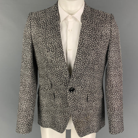 DSQUARED2 Chest Size 38 Black White Print Silk Peak Lapel Sport Coat