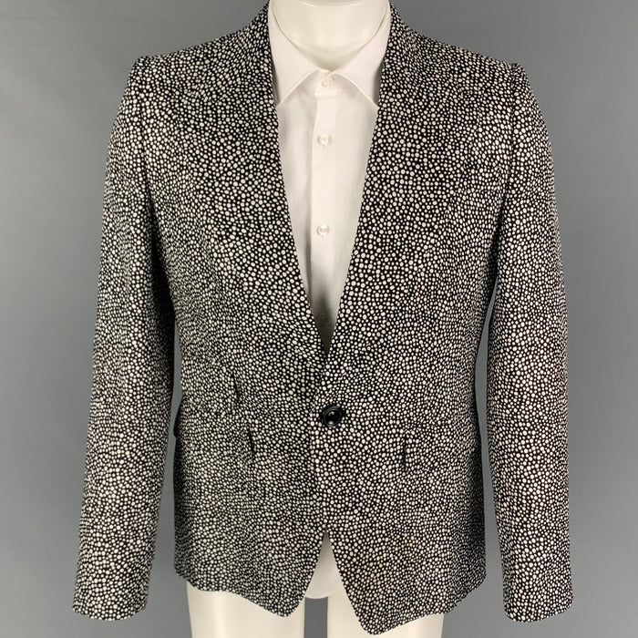DSQUARED2 Chest Size 38 Black White Print Silk Peak Lapel Sport Coat