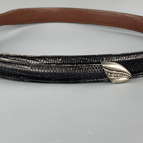 KIESELSTEIN-CORD Cinturón occidental con hebilla de plata de ley y piel de lagarto negro S