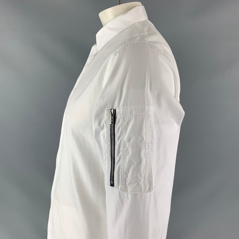 DIOR HOMME Size L White Solid Cotton Hidden Placket Long Sleeve Shirt