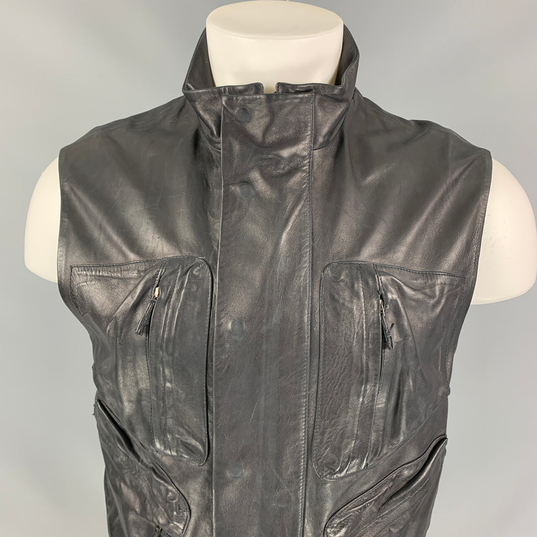 Vintage BURBERRY PRORSUM Size S Black Distressed Leather Papua Vest