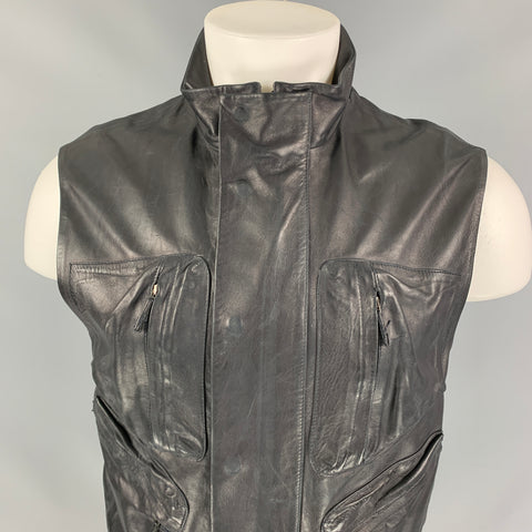 Vintage BURBERRY PRORSUM Talla S Chaleco Papúa de cuero desgastado negro