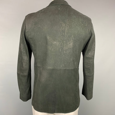 ISSEY MIYAKE Size 42 Black Leather Notch Lapel Sport Coat