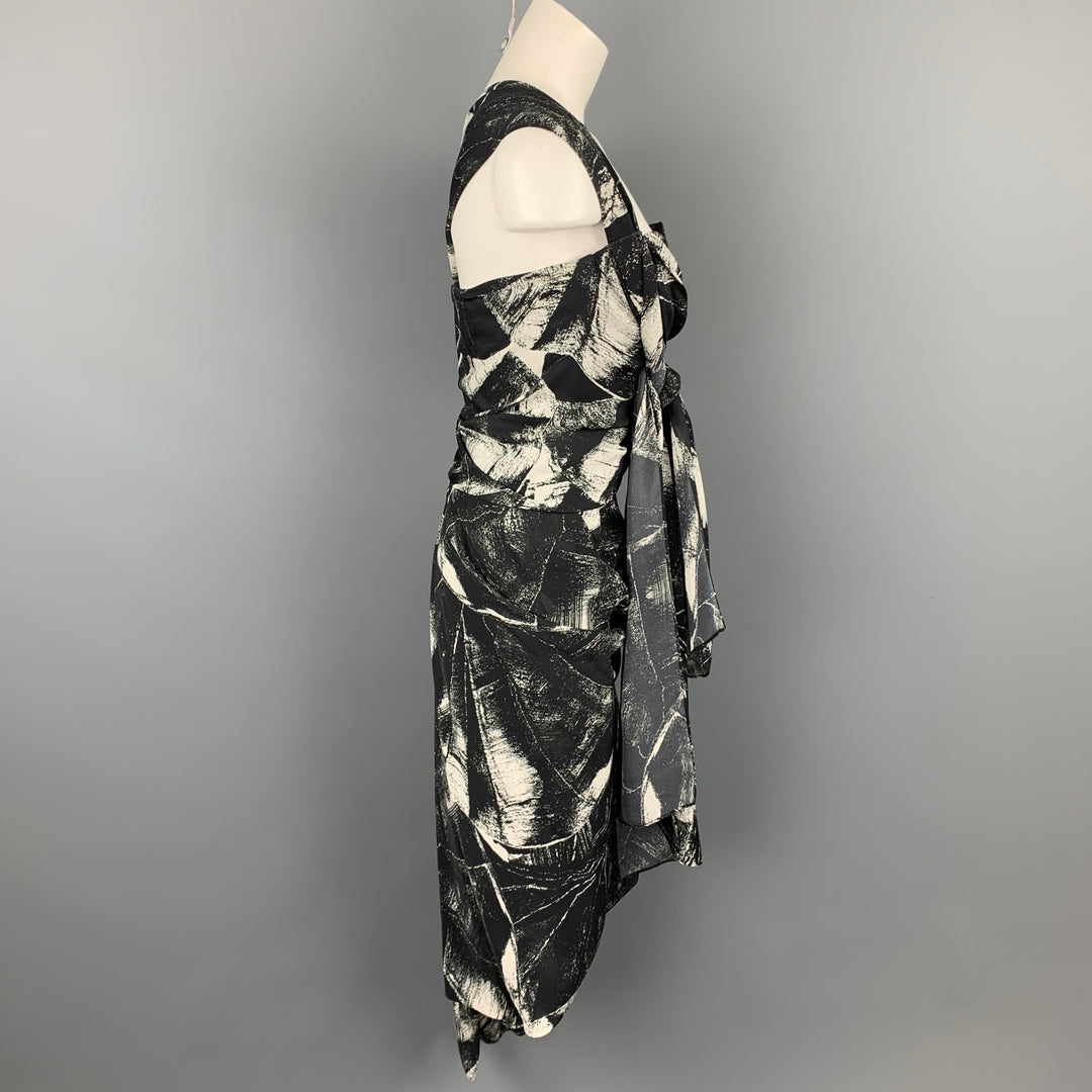 VIVIENNE WESTWOOD Vestido de cóctel sin tirantes de seda veteada en blanco y negro talla 8