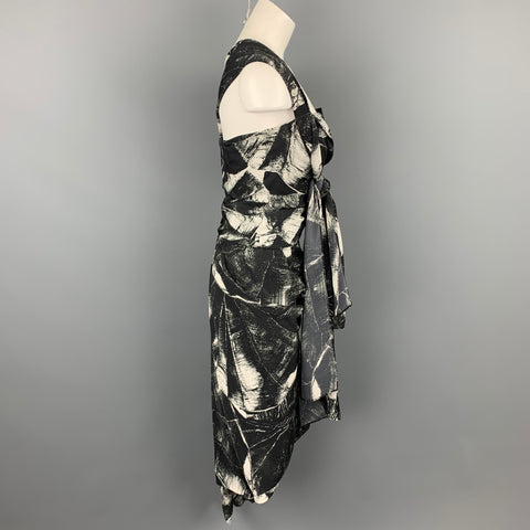 VIVIENNE WESTWOOD Size 8 Black & White Marbled Silk Strapless Cocktail Dress