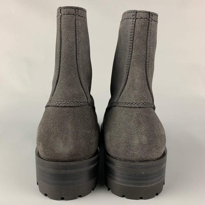 LANVIN Size 7 Charcoal Suede Lace Up Boots