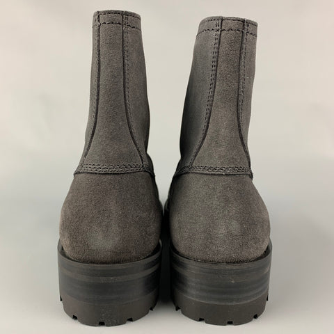 LANVIN Taille 7 Bottes à lacets en daim charbon de bois