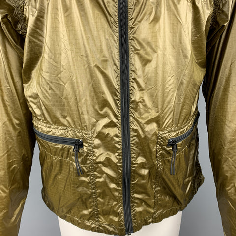 WOOLRICH Size M Olive Grid Polyamide Hooded Windbreaker