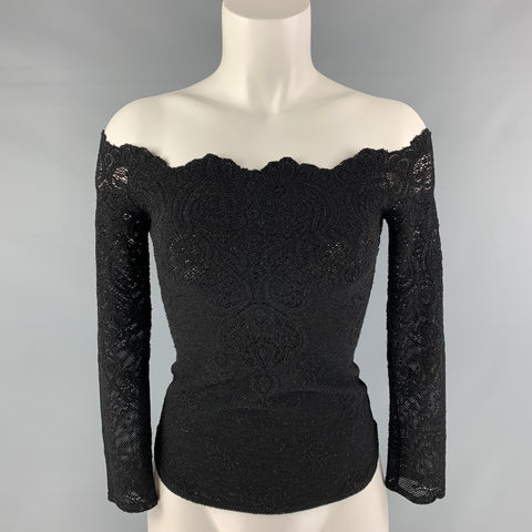 CHARLES CHANG-LIMA Talla 6 Blusa negra con cuello barco en mezcla de poliéster negro