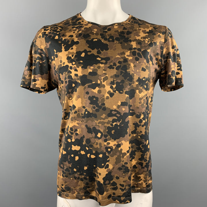 BURBERRY PRORSUM Size L Brown Camouflage Cotton Crew-Neck Black T-shirt