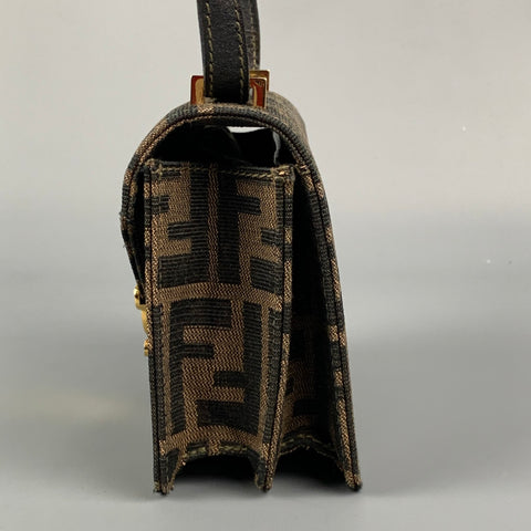 FENDI Brown & Tan Monogram Canvas Cross Body Mini Handbag