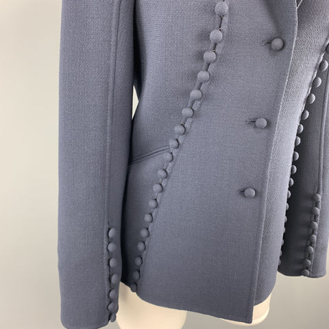CHADO RALPH RUCCI Size 2 Navy Crepe Wool Button Trim Notch Lapel Jacket