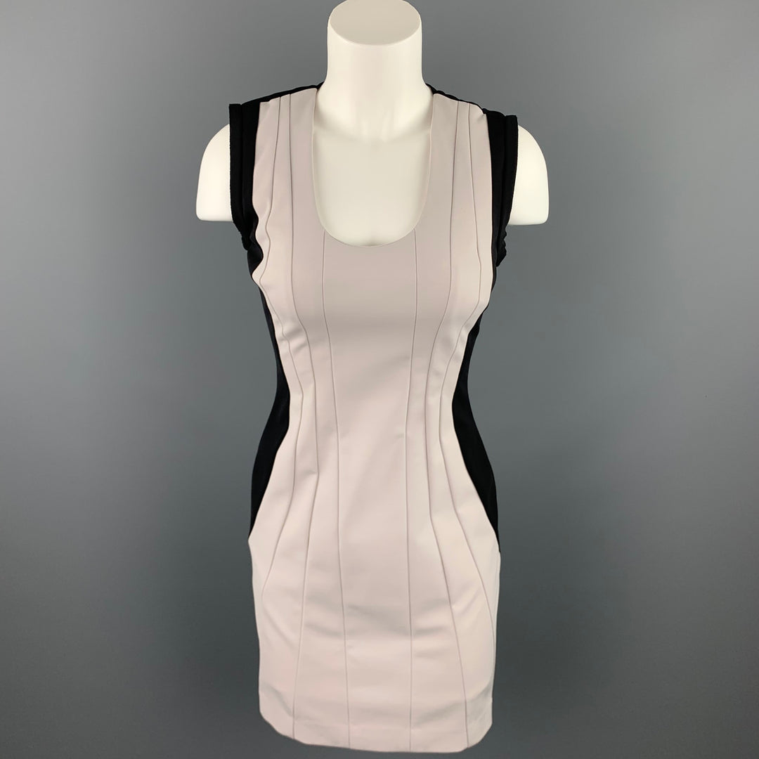 DIANE VON FURSTENBERG Size 2 Cream & Black Pleated Polyamide Sheath Dress