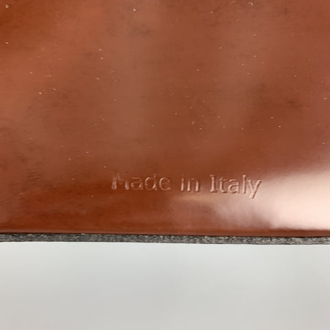 PRATESI Brown Leather Mini Gold Zipper & Plaque Square Crossbody Bag