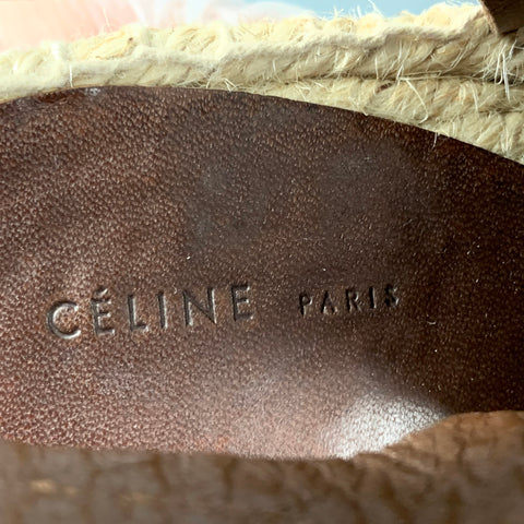 CELINE Size 7 Tan Natural Leather Mixed Materials Espadrille Sandals