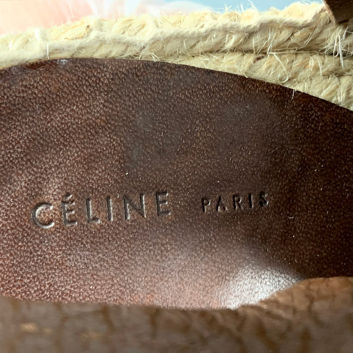 CELINE Sandalias de alpargata de materiales mixtos de cuero natural tostado talla 7