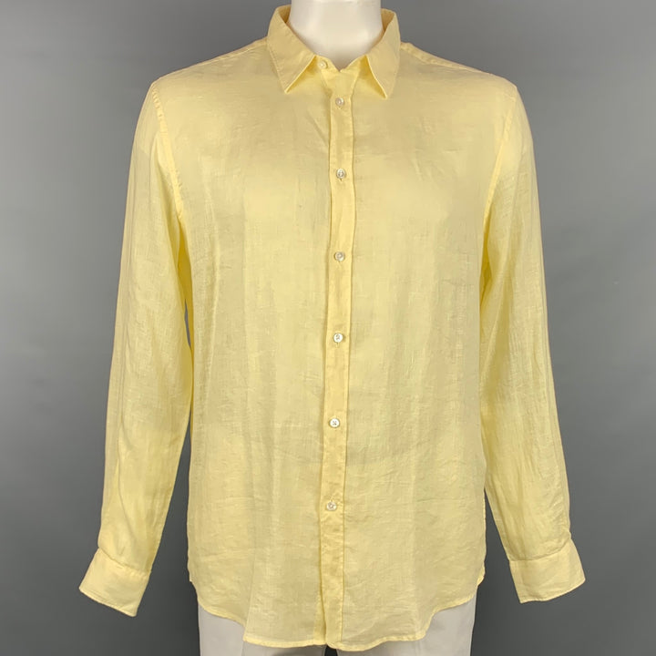 JOHN VARVATOS Size L Yellow Linen Oversized Long Sleeve Shirt