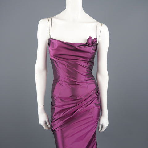 RICHARD TYLER Size 10 Purple Silk Taffeta Gathered Rosette Gown