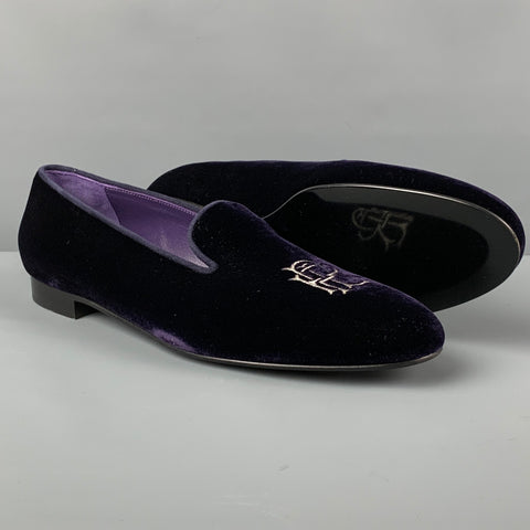 RALPH LAUREN Size 10 Purple Silver Velvet Embroidered Ulah Flats