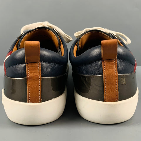 BALLY Size 12 Navy Red Leather Low Top Lace Up Shoes