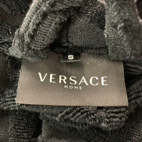 VERSACE Size S Black Gold Baroque Cotton Belted Cardigan