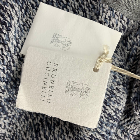 BRUNELLO CUCINELLI Size 44 Navy & Light Grey Heather Cotton / Acrylic Hooded Jacket