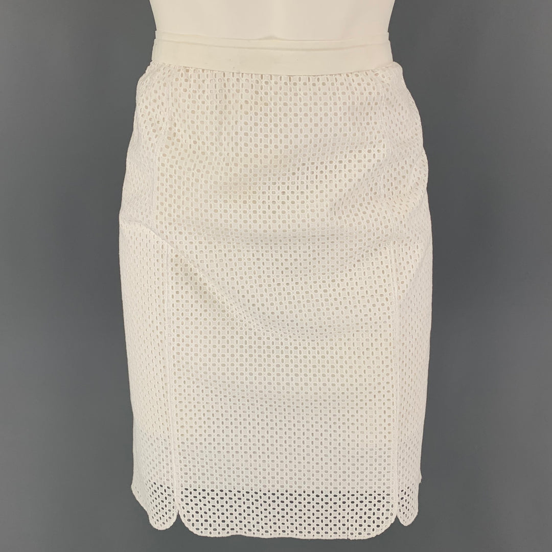 ELIE TAHARI Size 4 White Cotton Skirt