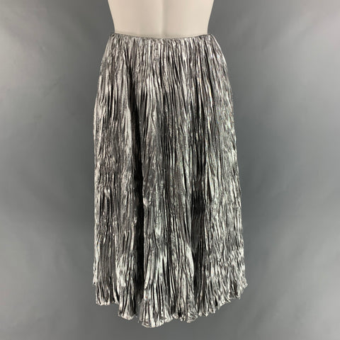 RALPH LAUREN Size 2 Silver Silk Metallic Wrinkled A-Line Skirt