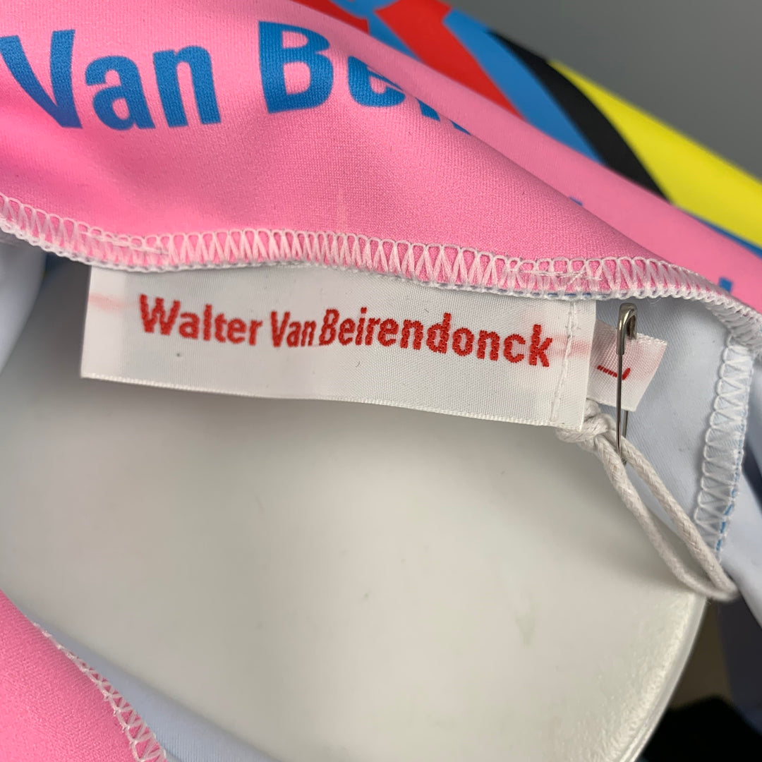 WALTER VAN BEIRENDONCK SS20 Size L Pink Blue Graphic Nylon Jersey Bike Top